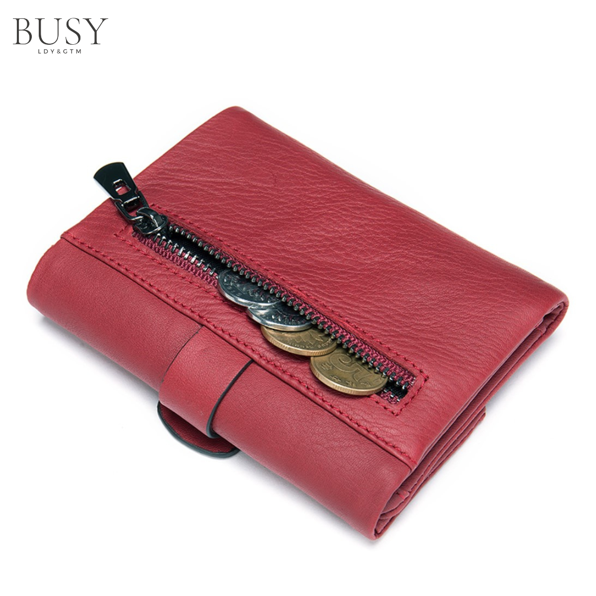 Portofel dama Essential, piele naturala, multiple compartimente, bancnote carduri si permis, rosu