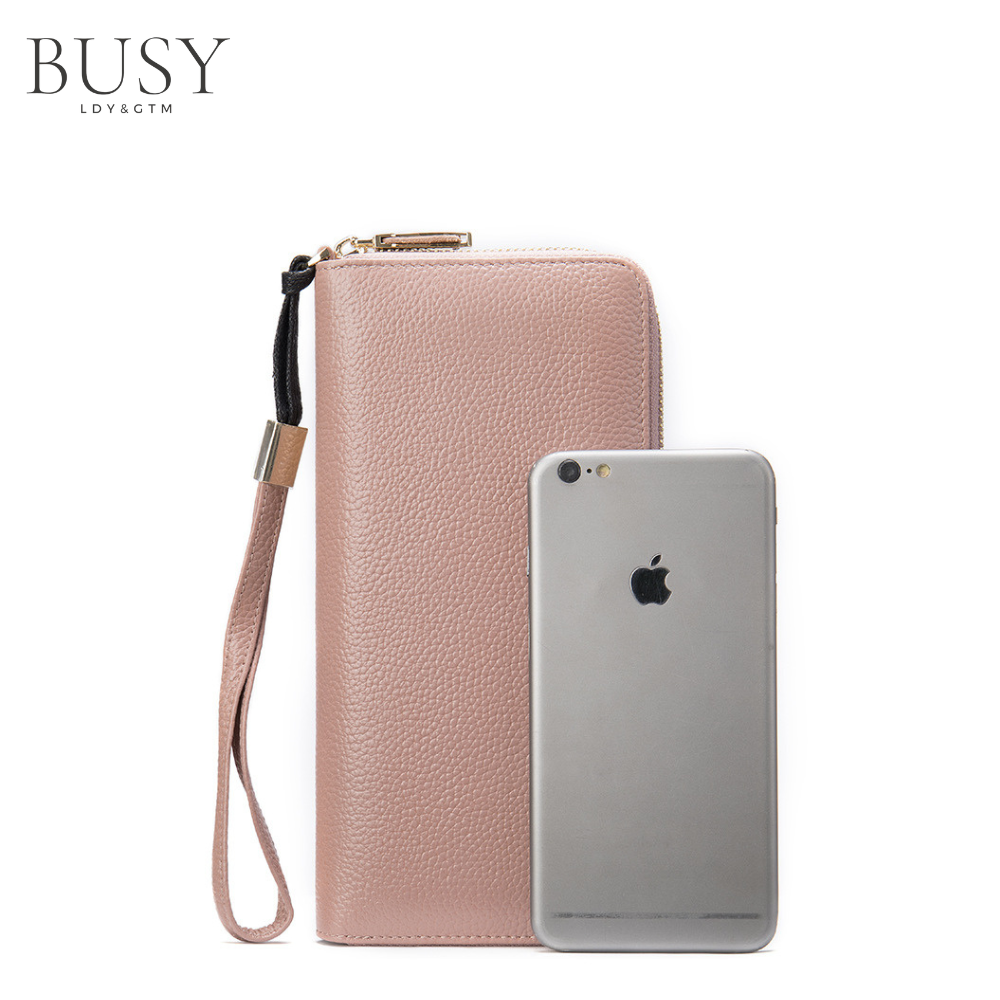 Portofel dama Hera, piele naturala, compartiment smartphone, multiple sloturi, fermoar monede, roz pudra