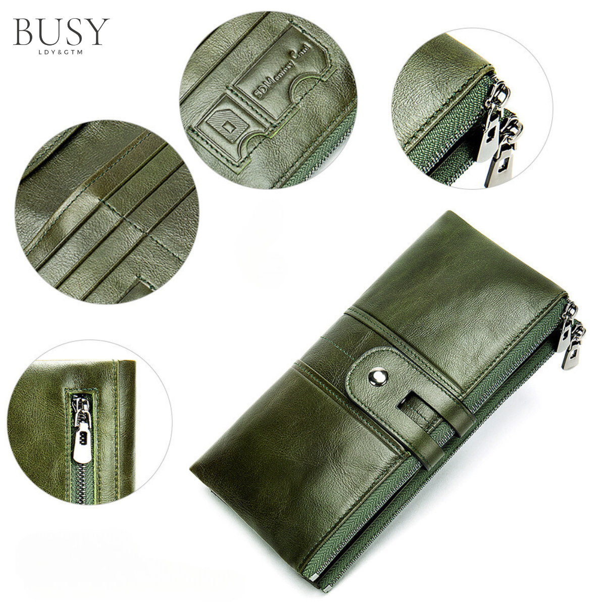 Portofel dama Gaya piele naturala, antiscanare carduri RFID, compartiment smartphone, verde