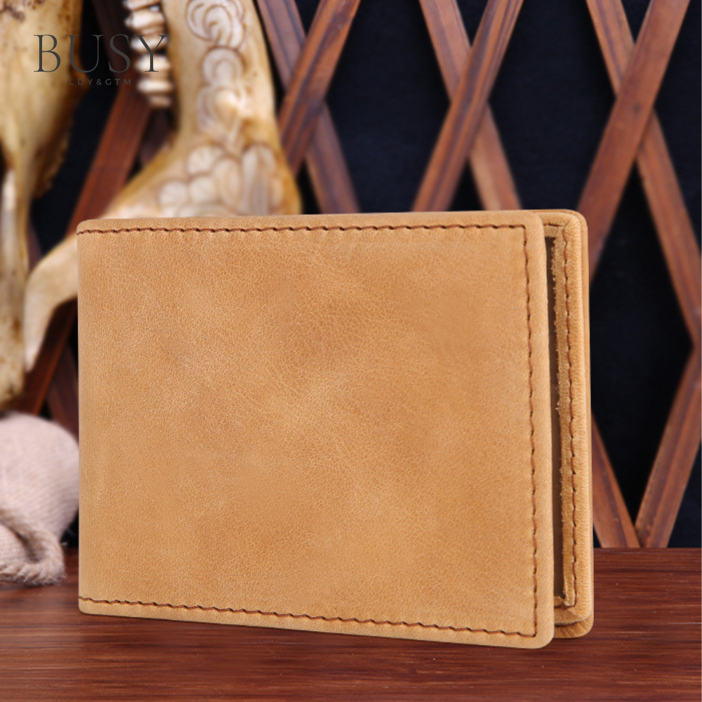 Portofel barbati minimalist Avangard, ultra Slim, antiscanare carduri RFID, piele naturala, maro