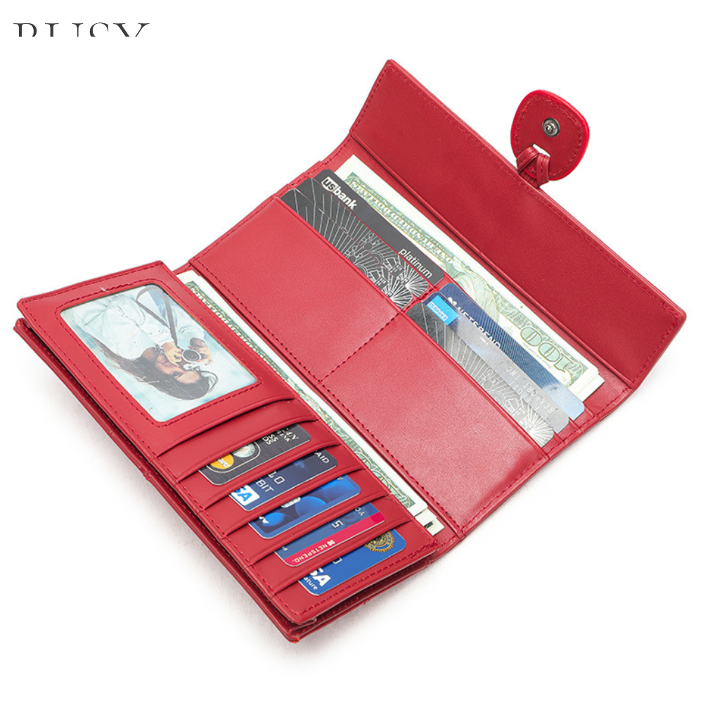 Portofel dama Eva, piele naturala, compartiment smartphone, multiple sloturi, fermoar monede, rosu ferrari