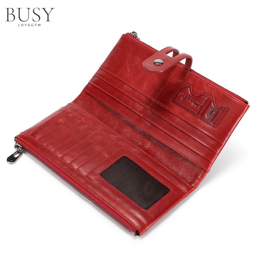 Portofel dama Gaya piele naturala, antiscanare carduri RFID, compartiment smartphone, rosu