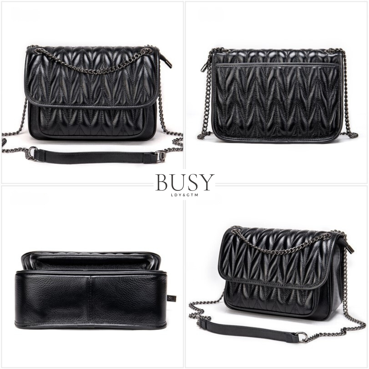 Geanta dama Bella, piele naturala, buzunar rapid exterior si antifurt interior, neagra