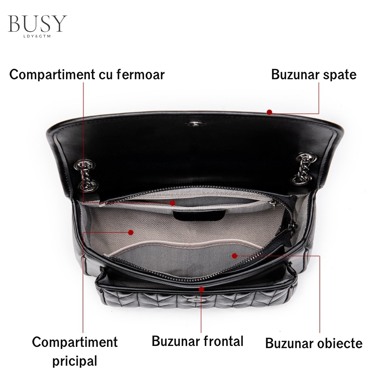 Geanta dama Bella, piele naturala, buzunar rapid exterior si antifurt interior, neagra