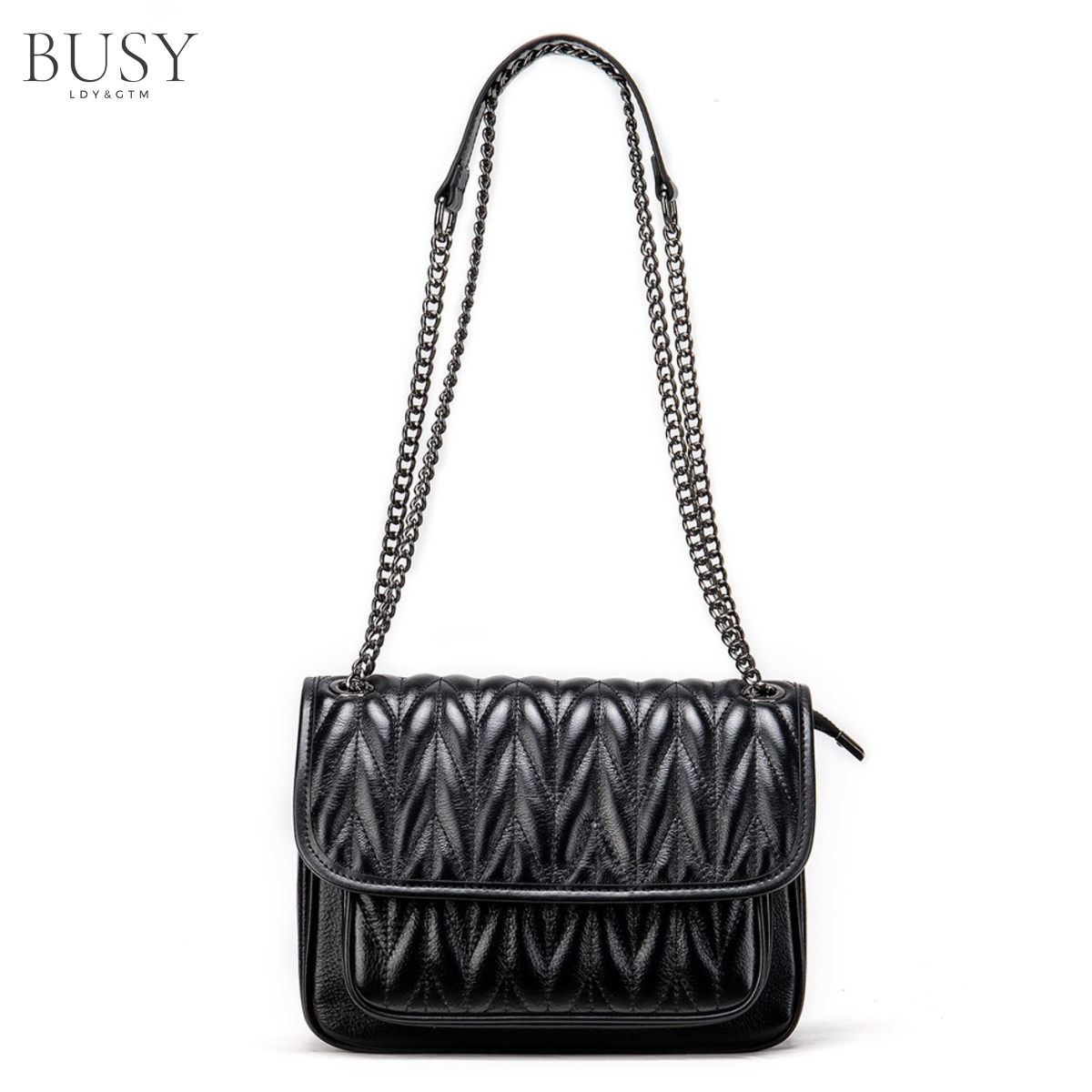 Geanta dama Bella, piele naturala, buzunar rapid exterior si antifurt interior, neagra