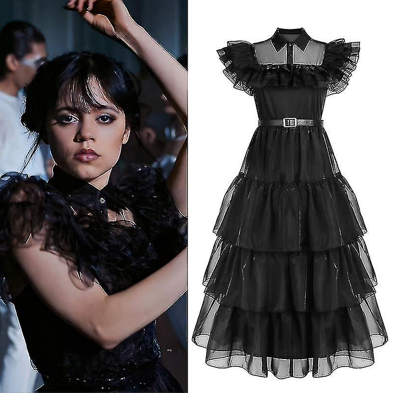 Rochie neagra model Wednesday, fete 140 cm