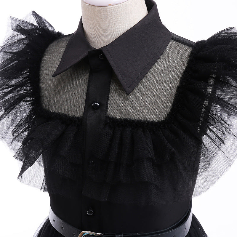 Rochie neagra model Wednesday, fete 140 cm