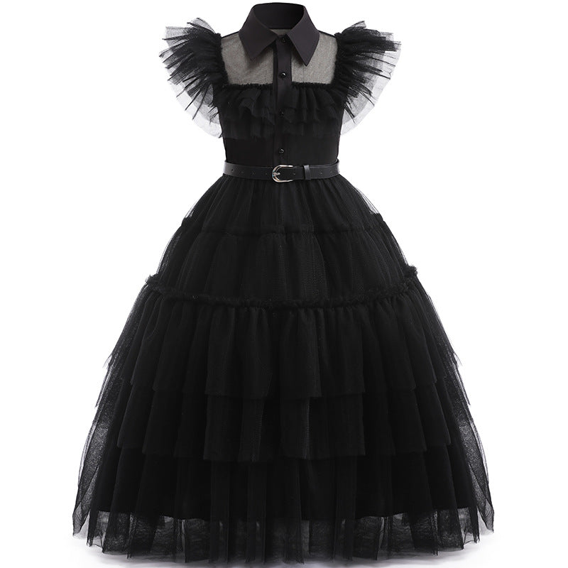 Rochie neagra model Wednesday, fete 140 cm