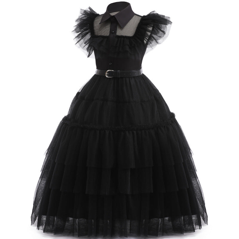 Rochie neagra model Wednesday, fete 140 cm