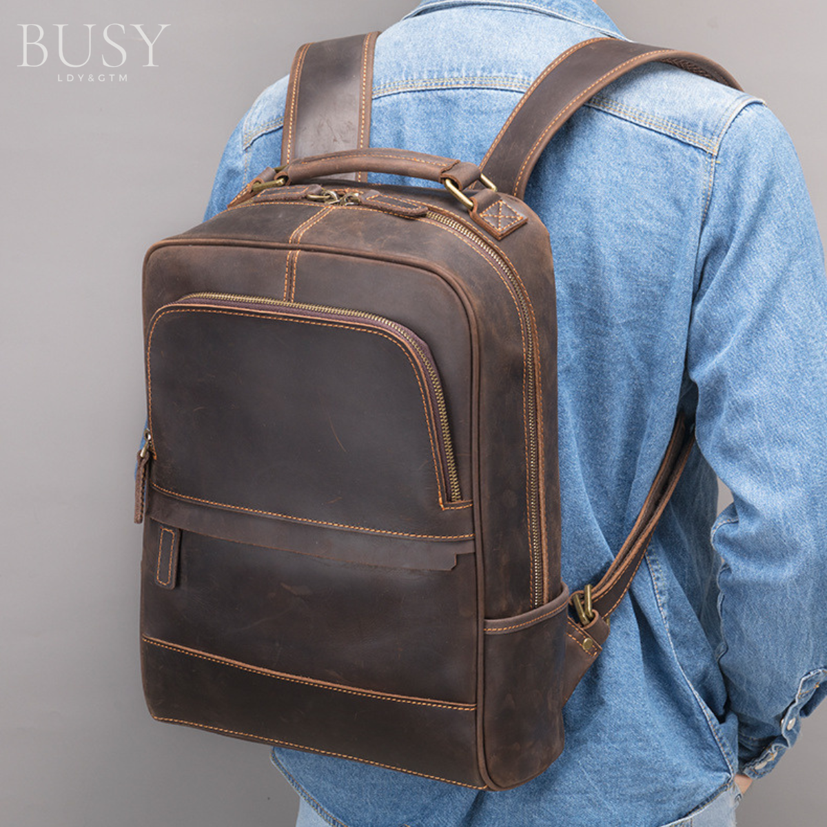 Rucsac laptop 15,6' Rayan, barbati, piele naturala, piele premium crazy horse, sistem prindere troler, compartiment tableta, dark coffee vintage