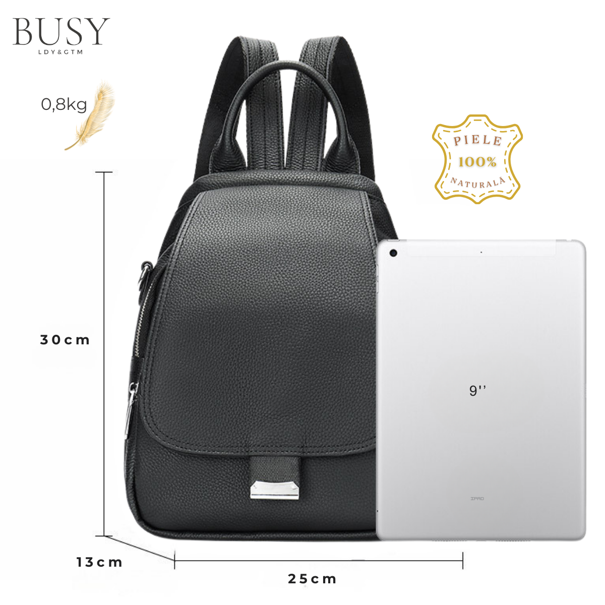 Rucsac dama din piele naturala, Luna, Negru