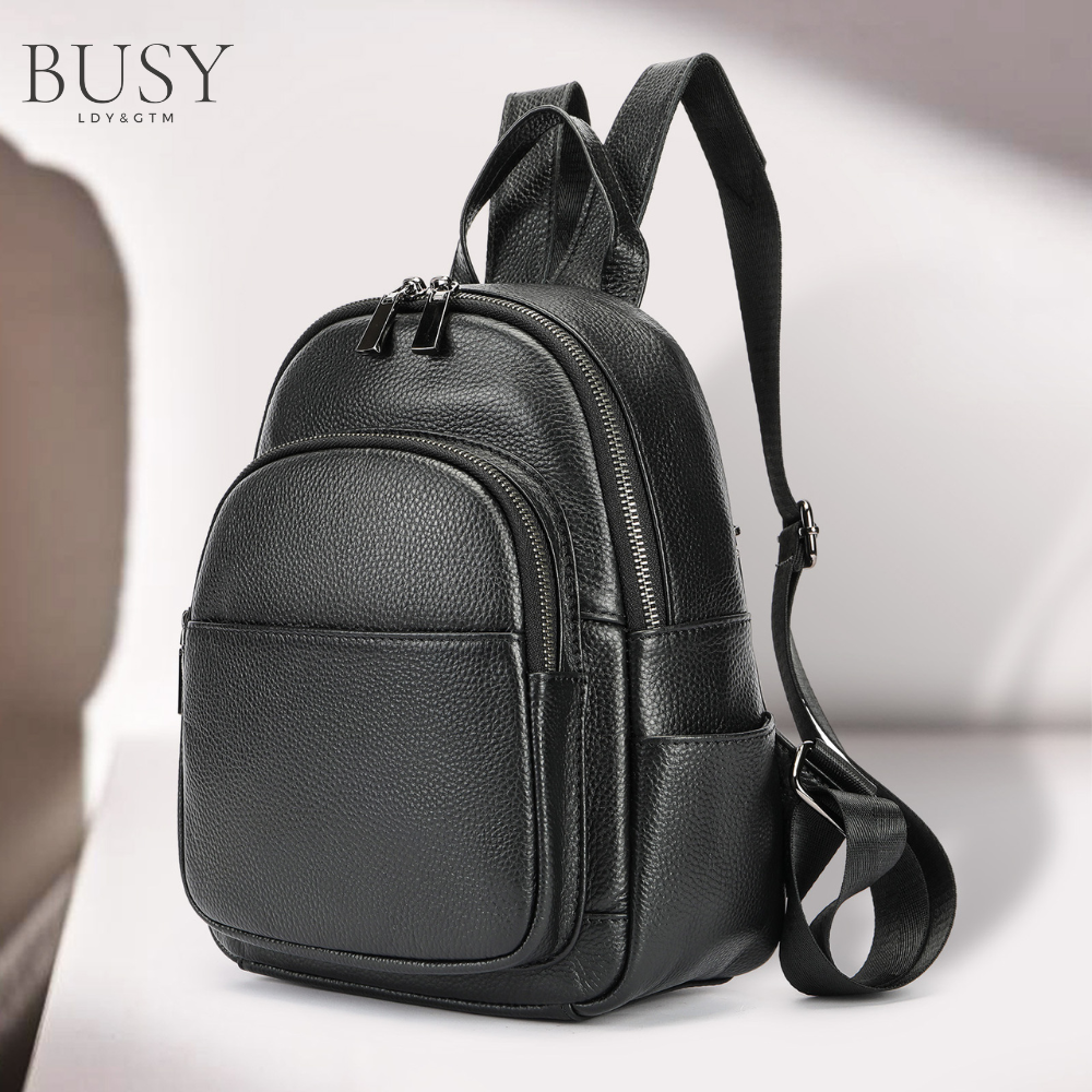 Rucsac dama Ziana, piele naturala, negru