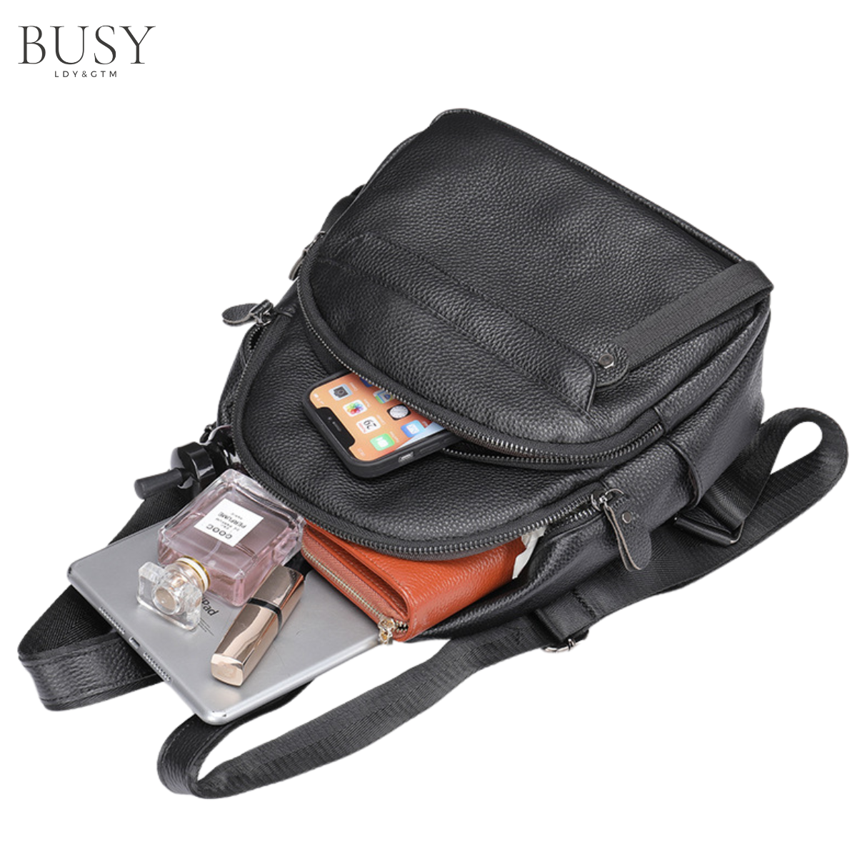 Rucsac dama Grace, piele naturala, negru