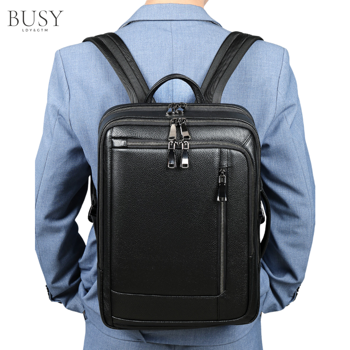 Rucsac laptop 15,6 Urban, barbati, piele naturala, multifunctional, suport troler, spate antiperspirant, negru