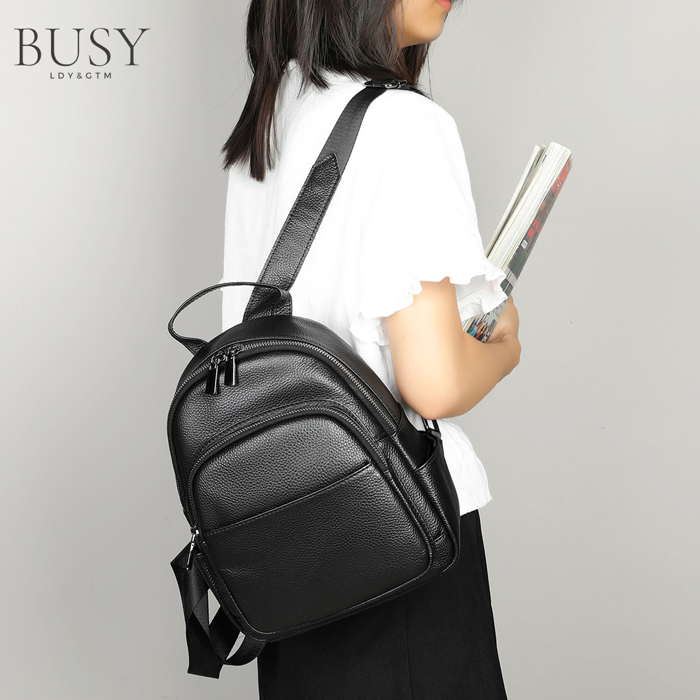 Rucsac dama Ziana, piele naturala, negru