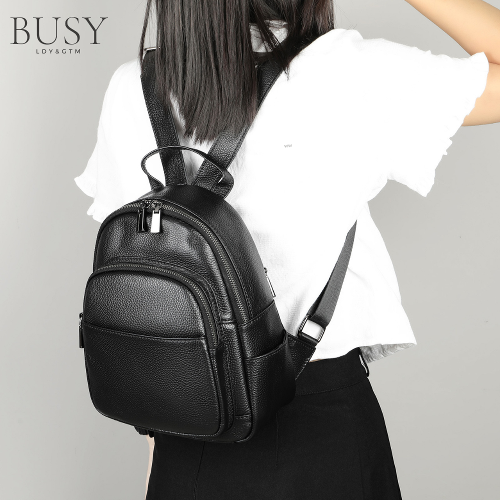 Rucsac dama Ziana, piele naturala, negru