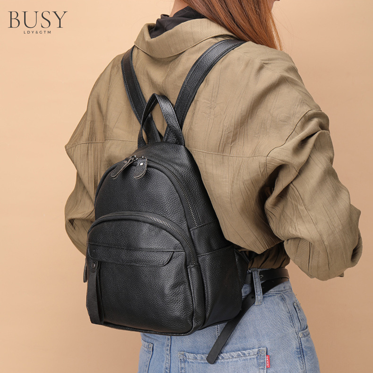 Rucsac dama Grace, piele naturala, negru