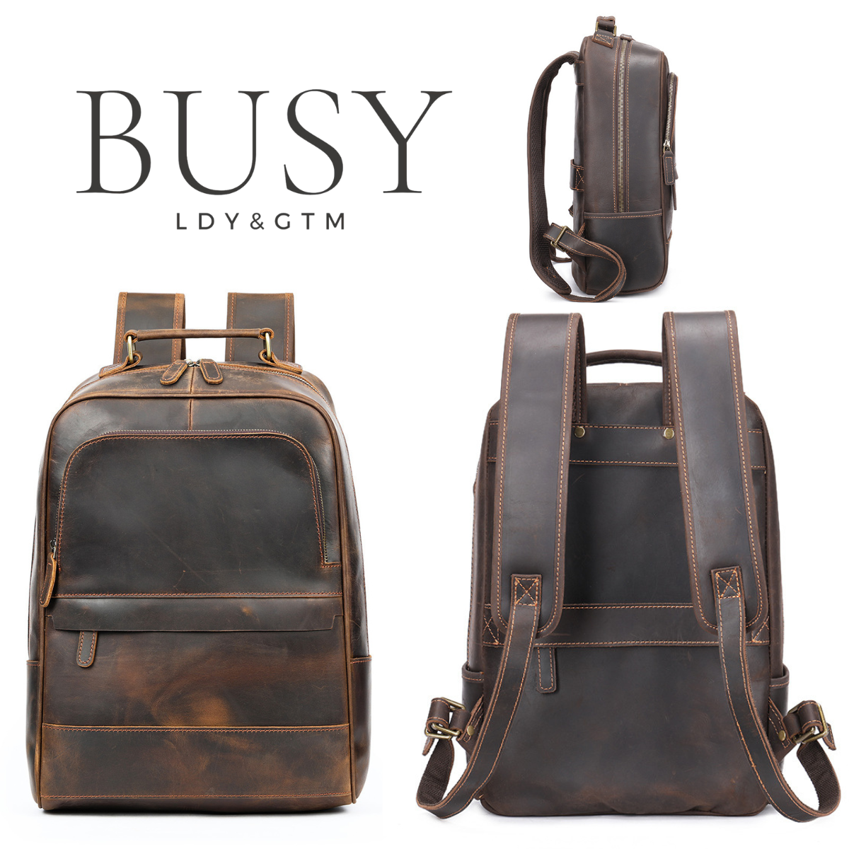 Rucsac laptop 15,6' Rayan, barbati, piele naturala, piele premium crazy horse, sistem prindere troler, compartiment tableta, dark coffee vintage