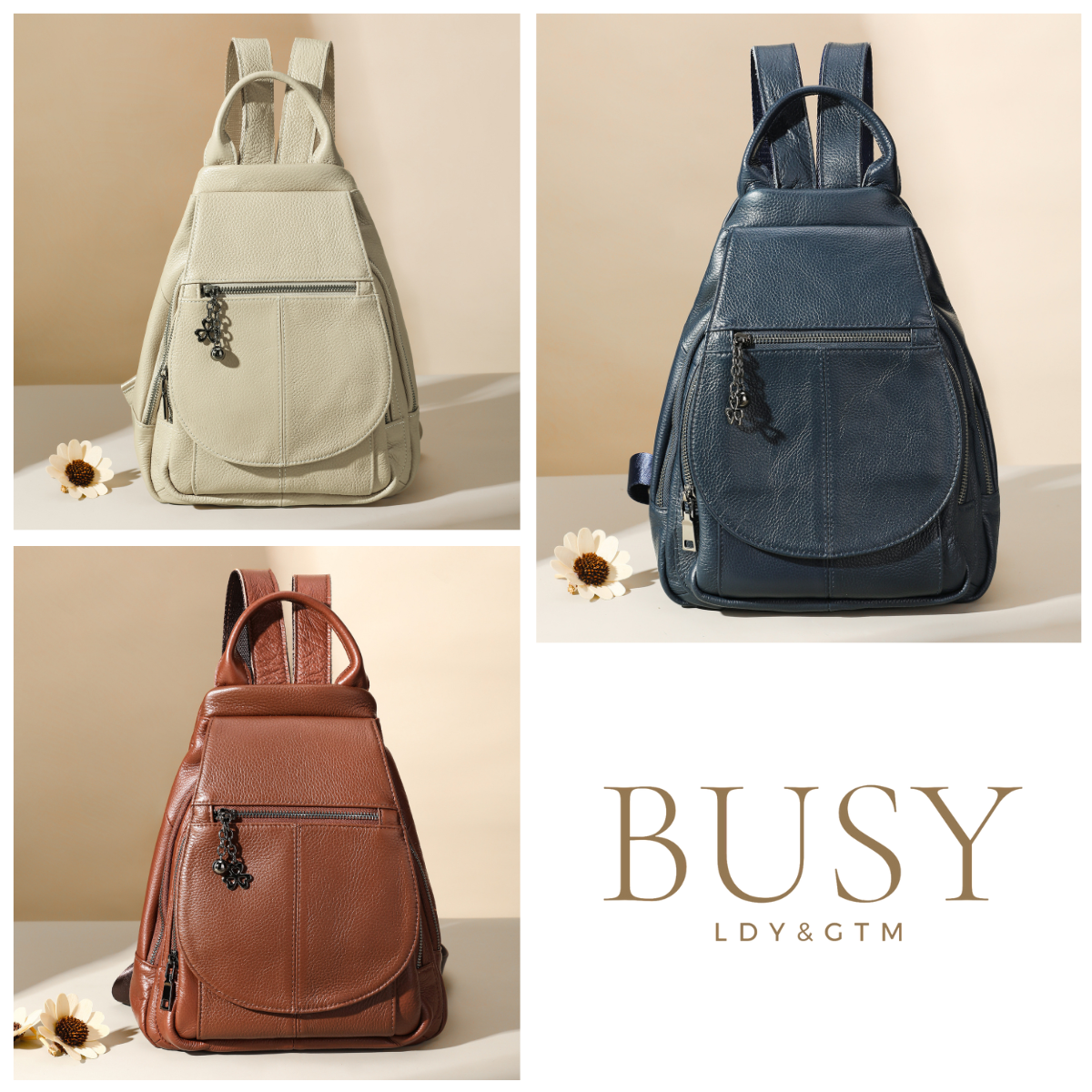 Rucsac dama din piele naturala, Clara, bleumarin