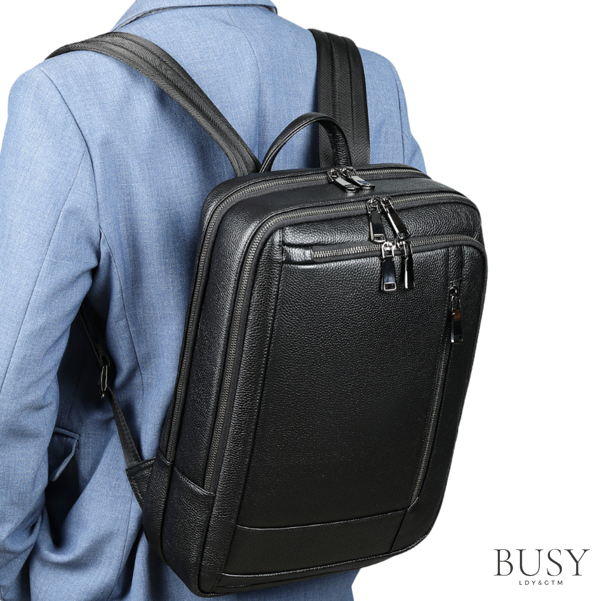 Rucsac laptop 15,6 Urban, barbati, piele naturala, multifunctional, suport troler, spate antiperspirant, negru