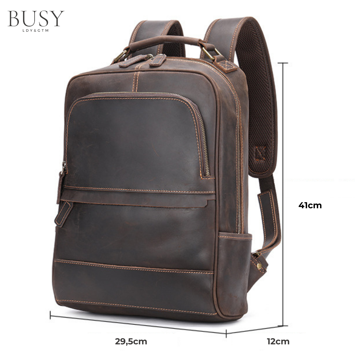 Rucsac laptop 15,6' Rayan, barbati, piele naturala, piele premium crazy horse, sistem prindere troler, compartiment tableta, dark coffee vintage