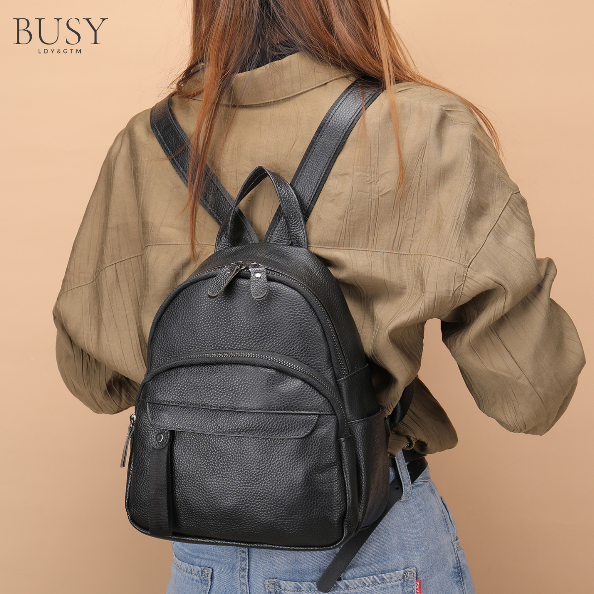 Rucsac dama Grace, piele naturala, negru