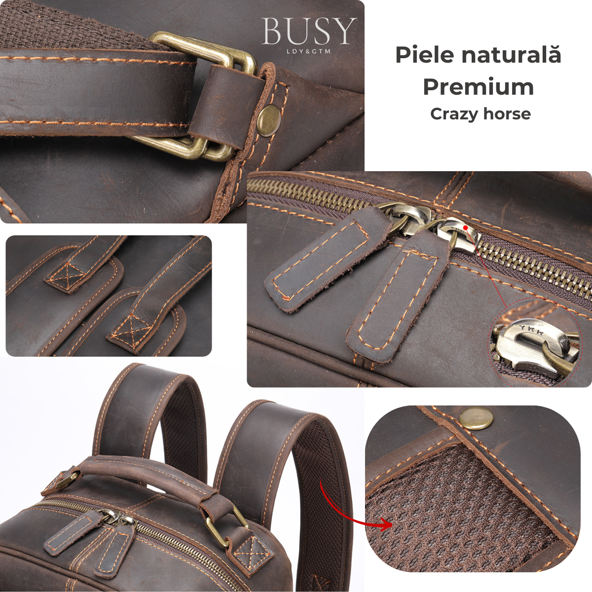 Rucsac laptop 15,6' Rayan, barbati, piele naturala, piele premium crazy horse, sistem prindere troler, compartiment tableta, dark coffee vintage