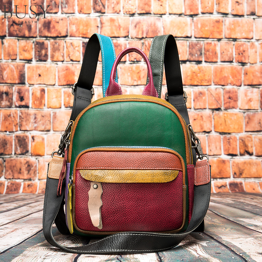 Rucsac dama IoSono Mini II, piele naturala, compact, multicolor aleatoriu