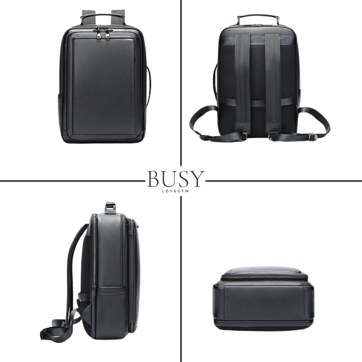 Rucsac laptop 15’ Legend, barbati, piele naturala, multifunctional, suport troler, spate respirabil, negru