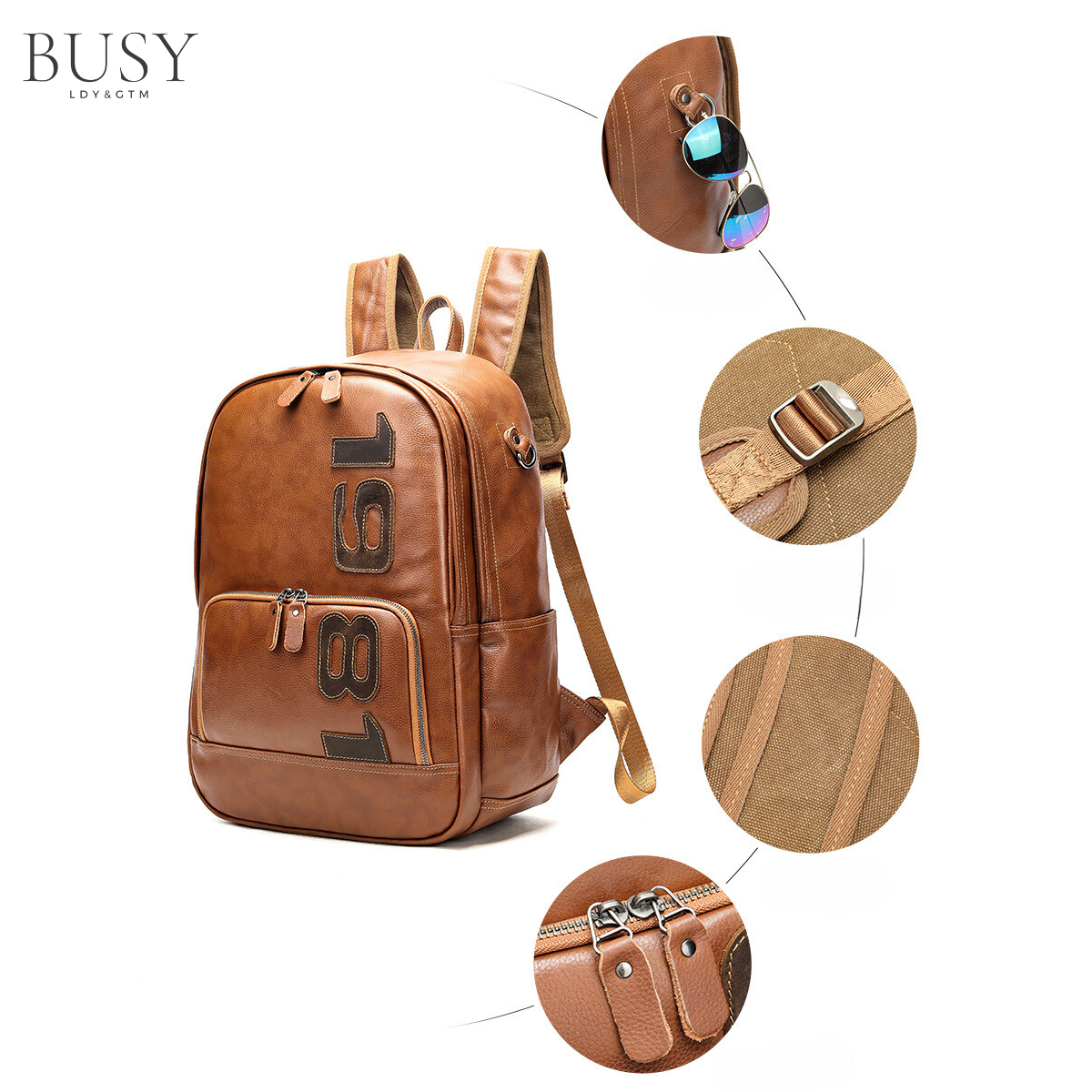 Rucsac laptop 15’ Origins, barbati, piele naturala, capacitate mare documente, maro