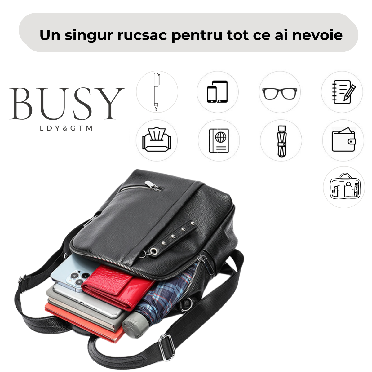 Rucsac dama piele naturala, Eclisse, Negru