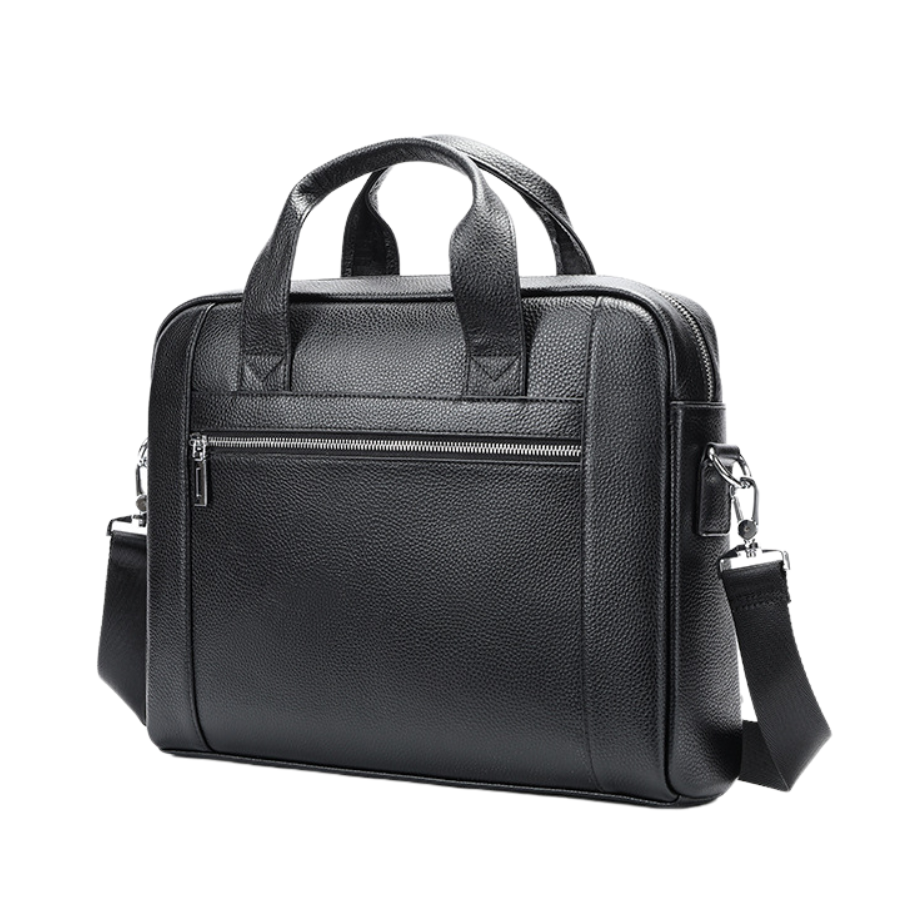 Geanta laptop 14' Baron, piele naturala, servieta unisex, de umar si de mana, neagra