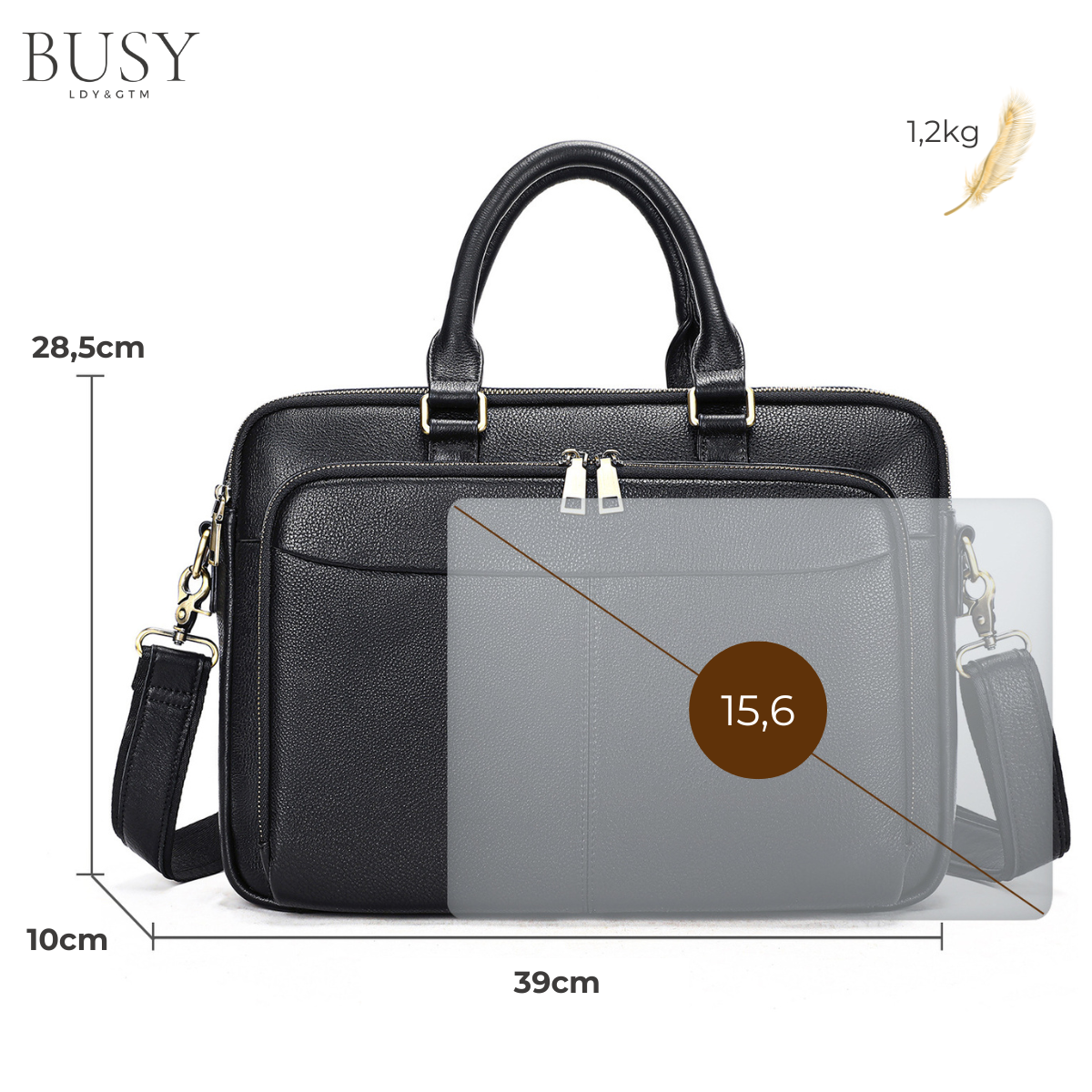 Servietă Laptop 15.6 Inch, Prestige, din Piele Naturală, Design Business