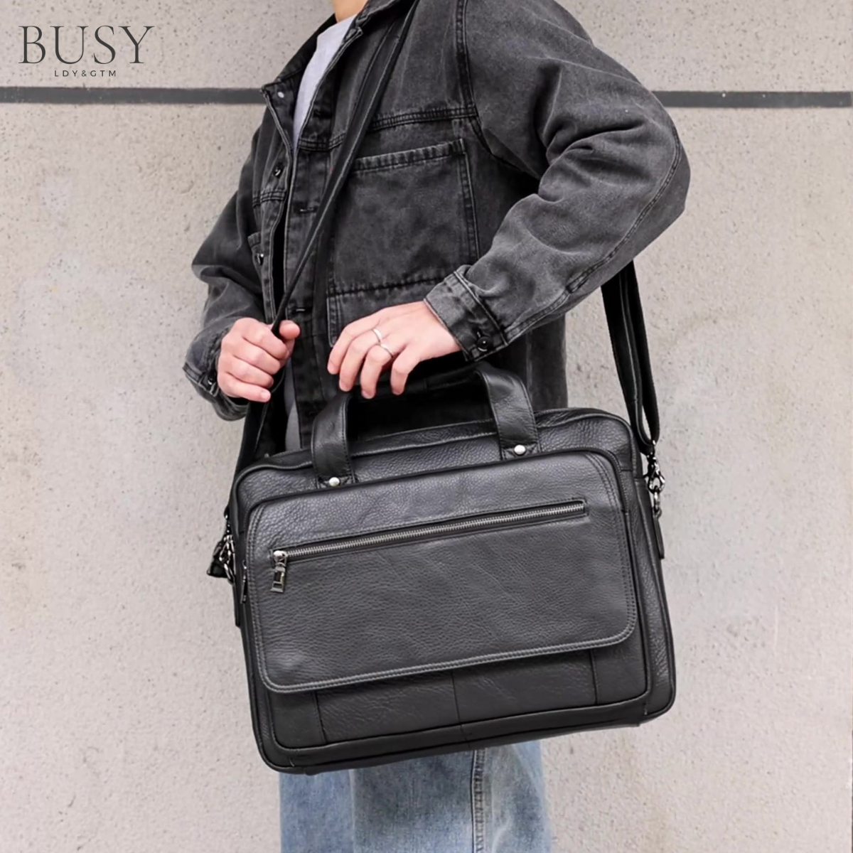 Geanta laptop 16' din piele naturala Elit, neagra