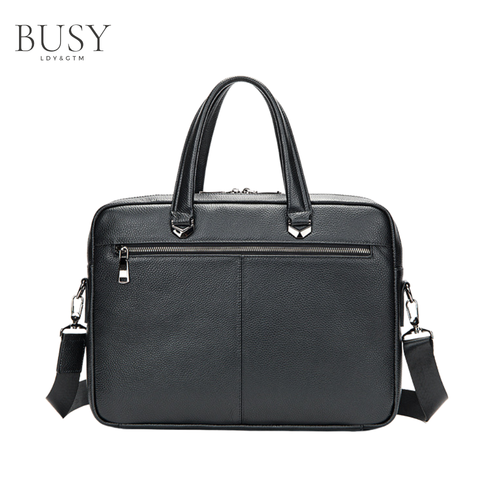 Geanta laptop 15’ Dr. House, piele naturala, servieta unisex, de umar, premium, capacitate mare documente, neagra