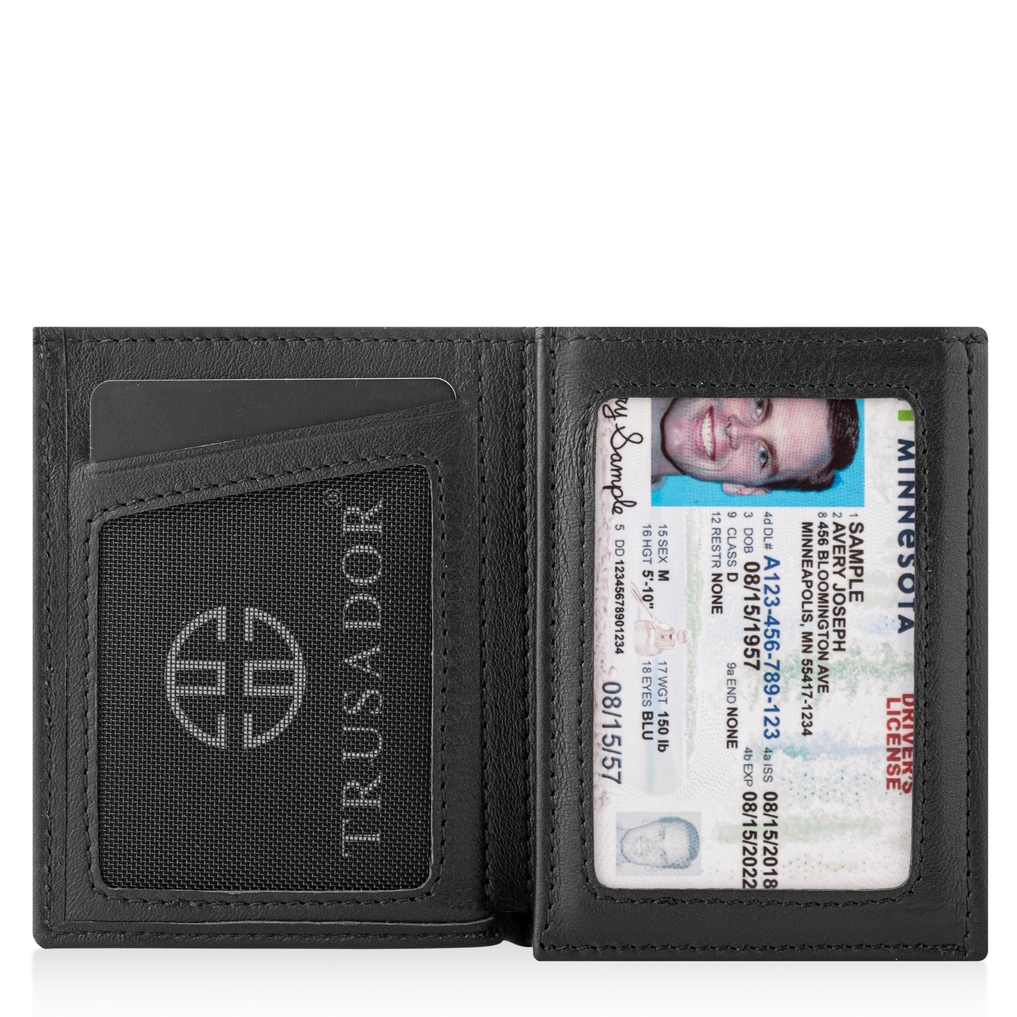Portofel piele naturala cu cu oglinda si protectie anti scanare carduri RFID, design compact trifold, Marseille - negru