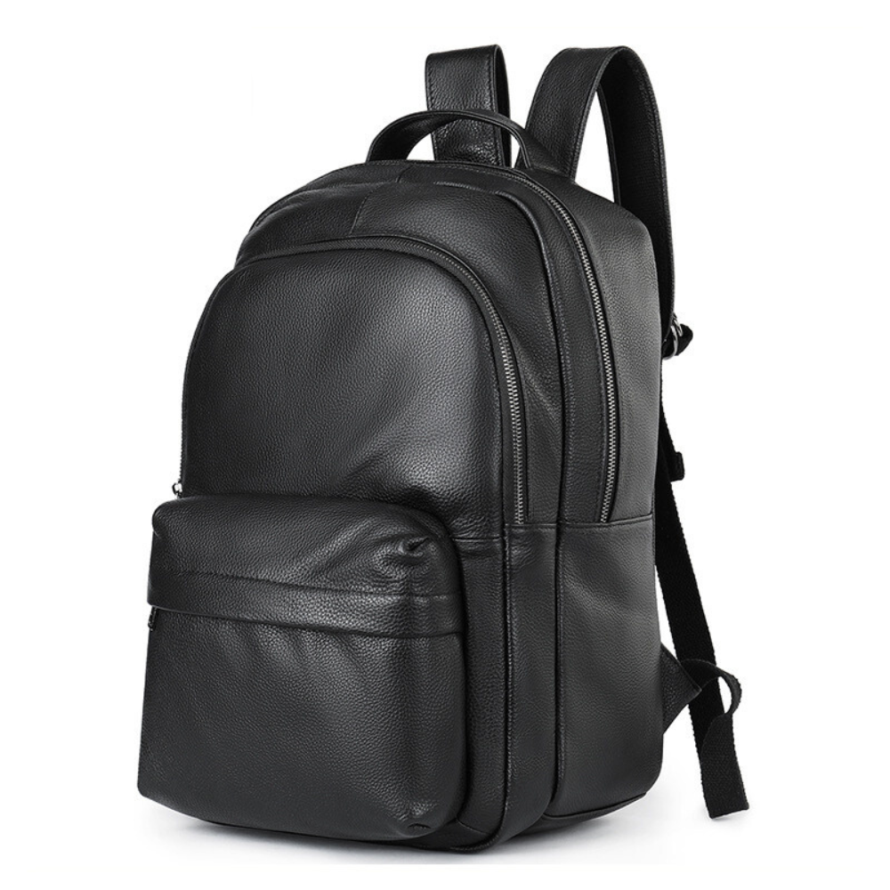 Rucsac din piele naturala, Zenith, barbati, capacitate mare, spatiu laptop, negru