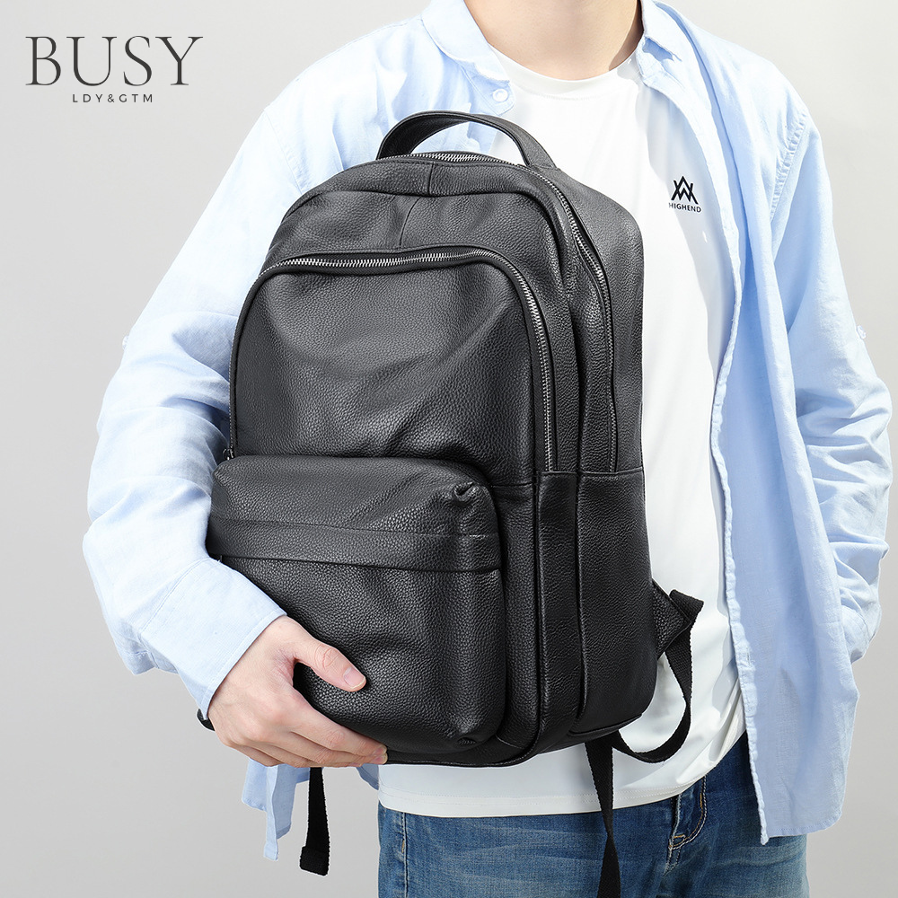 Rucsac din piele naturala, Zenith, barbati, capacitate mare, spatiu laptop, negru