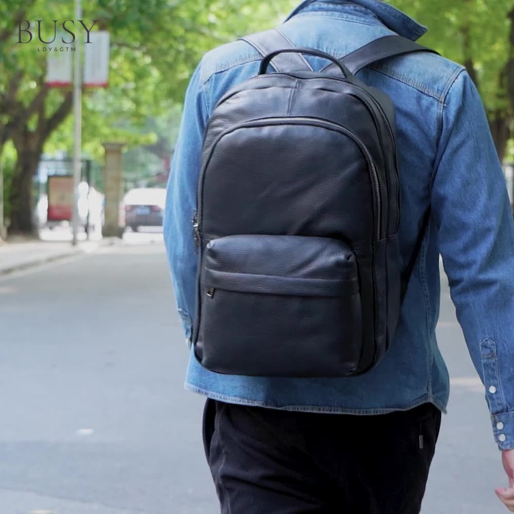 Rucsac din piele naturala, Zenith, barbati, capacitate mare, spatiu laptop, negru
