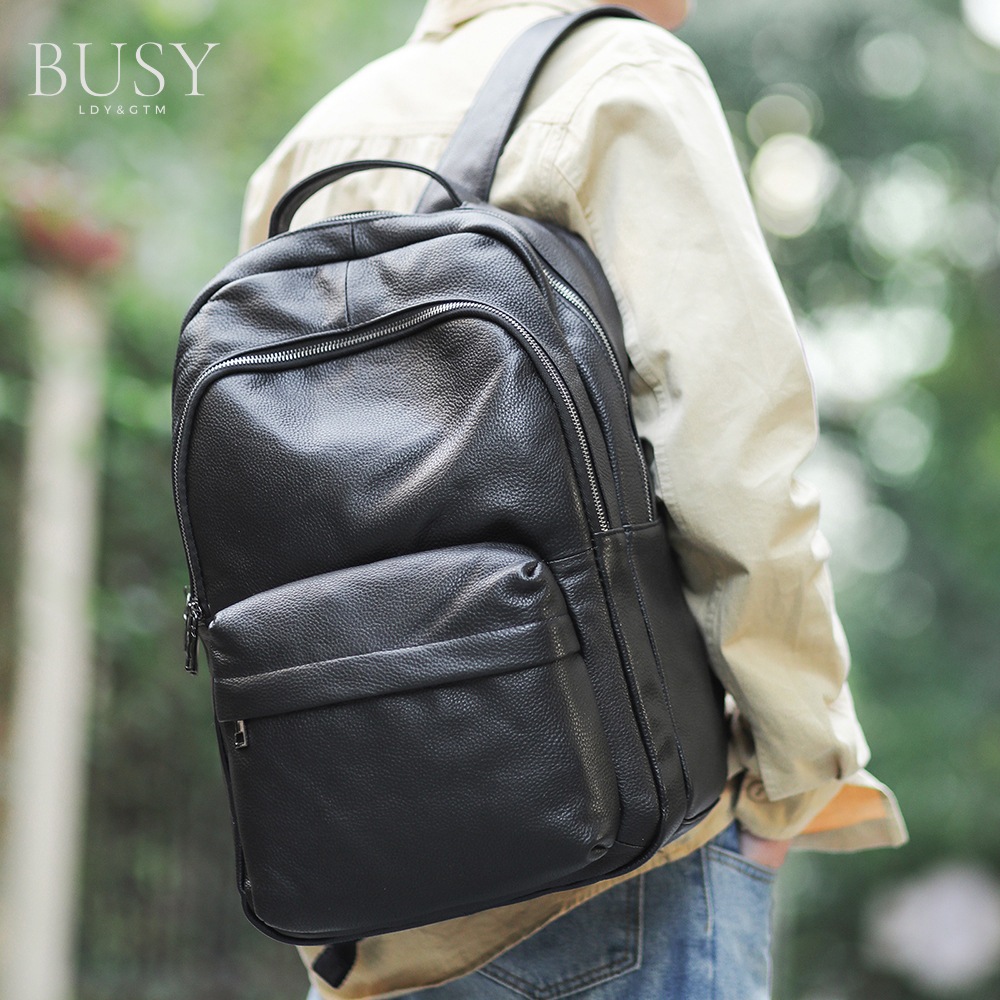 Rucsac din piele naturala, Zenith, barbati, capacitate mare, spatiu laptop, negru