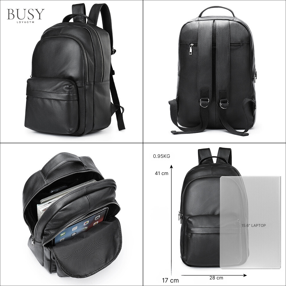 Rucsac din piele naturala, Zenith, barbati, capacitate mare, spatiu laptop, negru