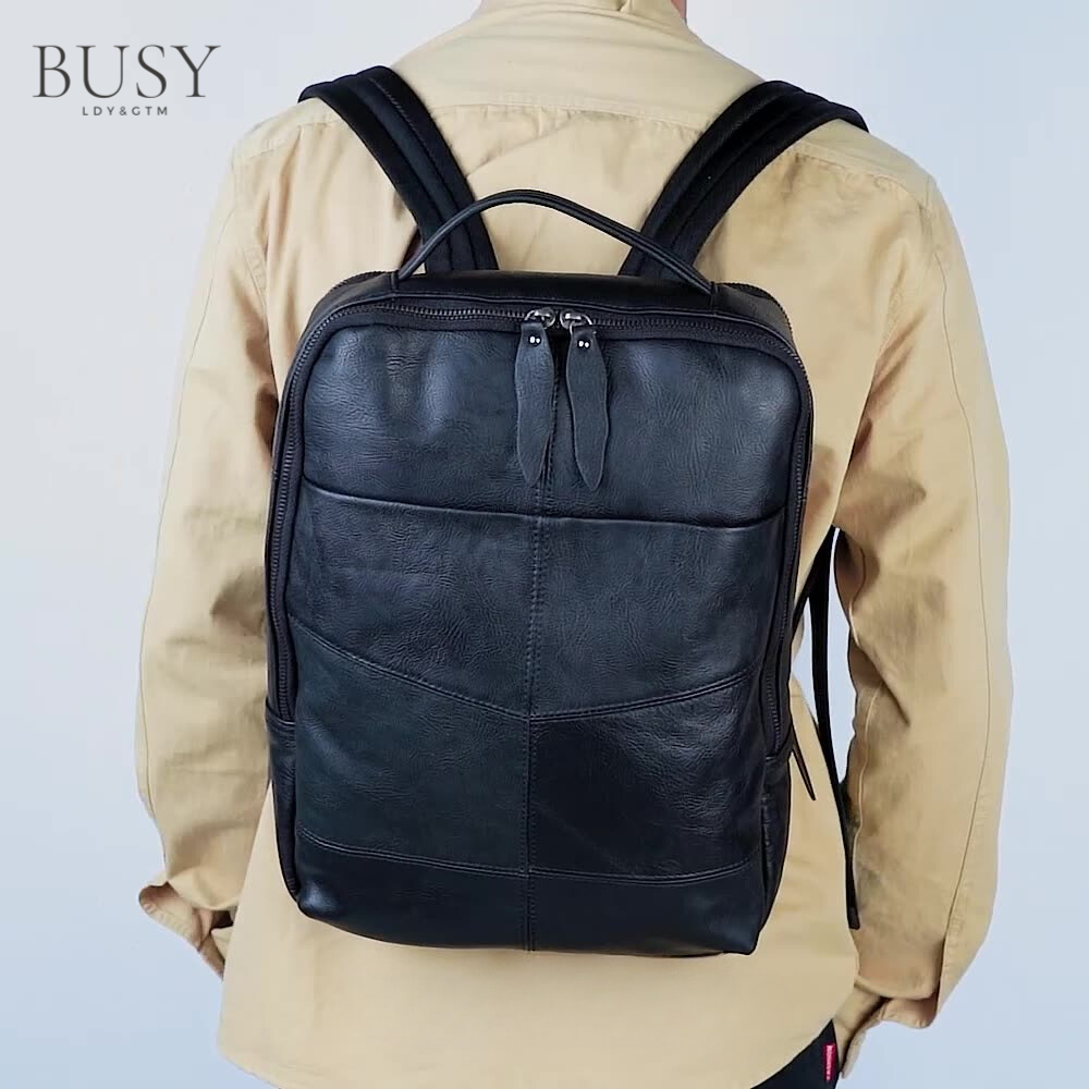 Rucsac piele Spark, piele naturala premium, unisex, compartiment tableta si laptop, negru