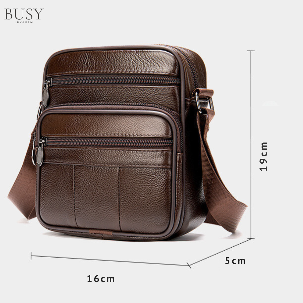 Geanta barbati Ancorn, piele naturala, compartimente multiple, de mana, maro