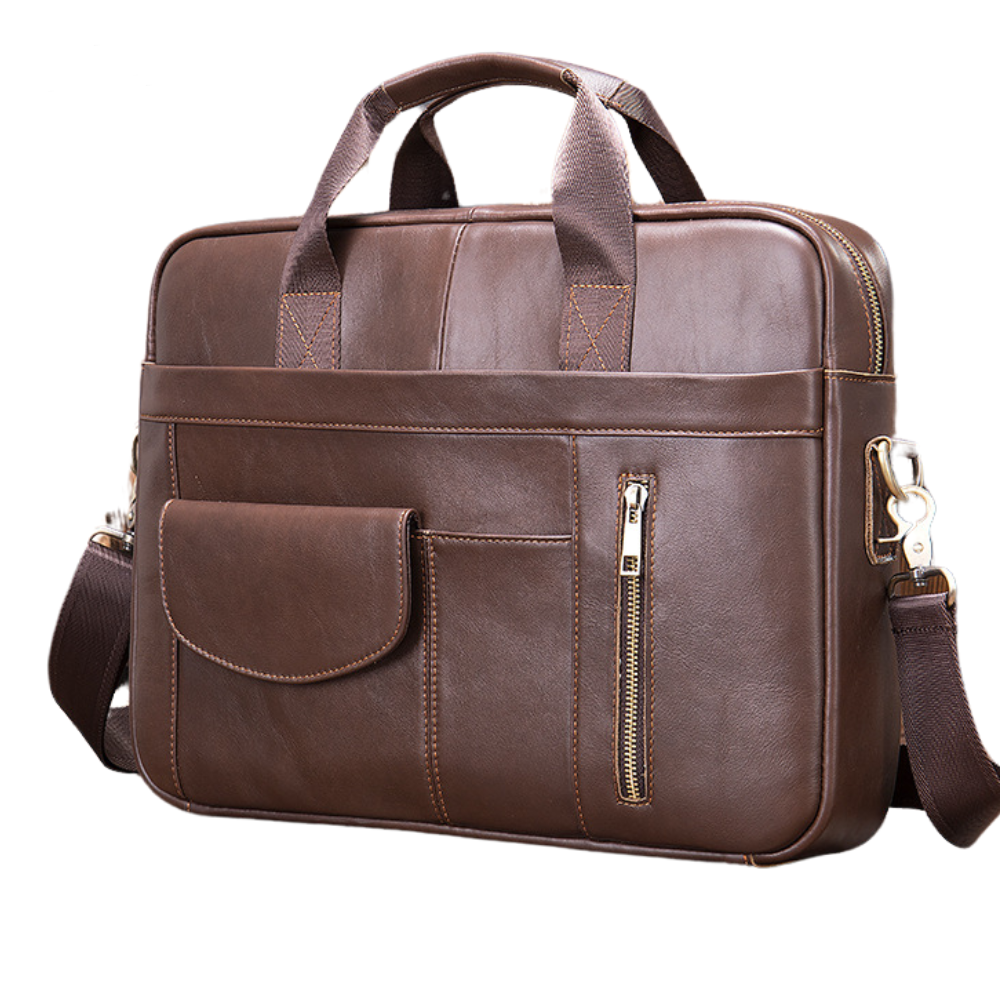Geanta laptop 15,6' Creek, piele naturala, servieta unisex, de umar, de mana, maro