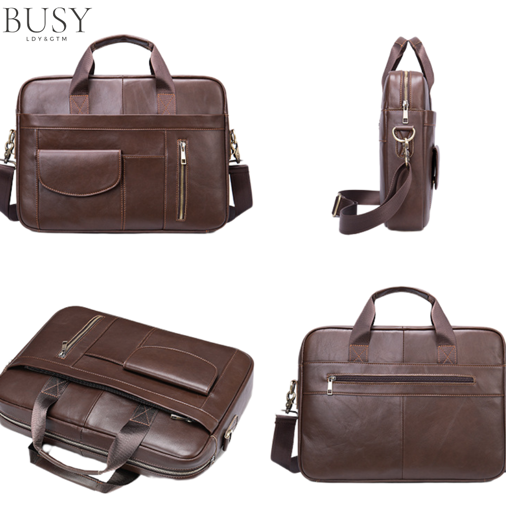 Geanta laptop 15,6' Creek, piele naturala, servieta unisex, de umar, de mana, maro
