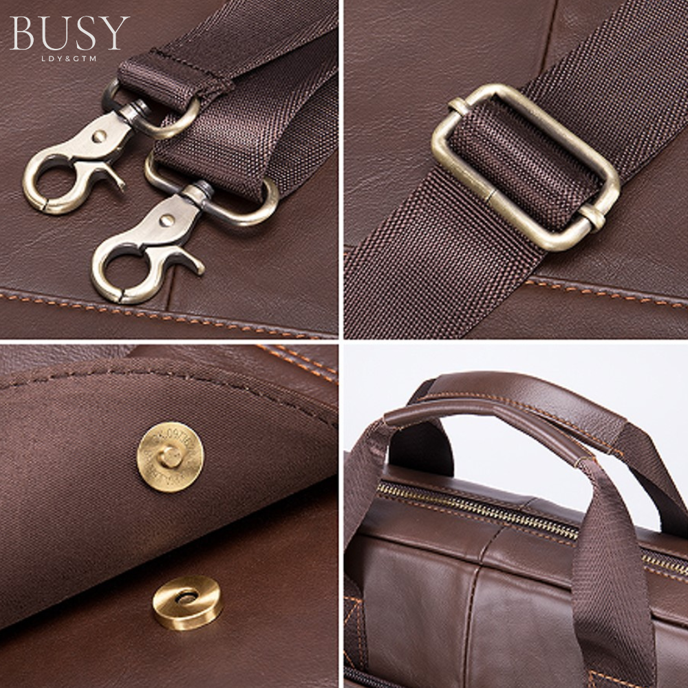 Geanta laptop 15,6' Creek, piele naturala, servieta unisex, de umar, de mana, maro