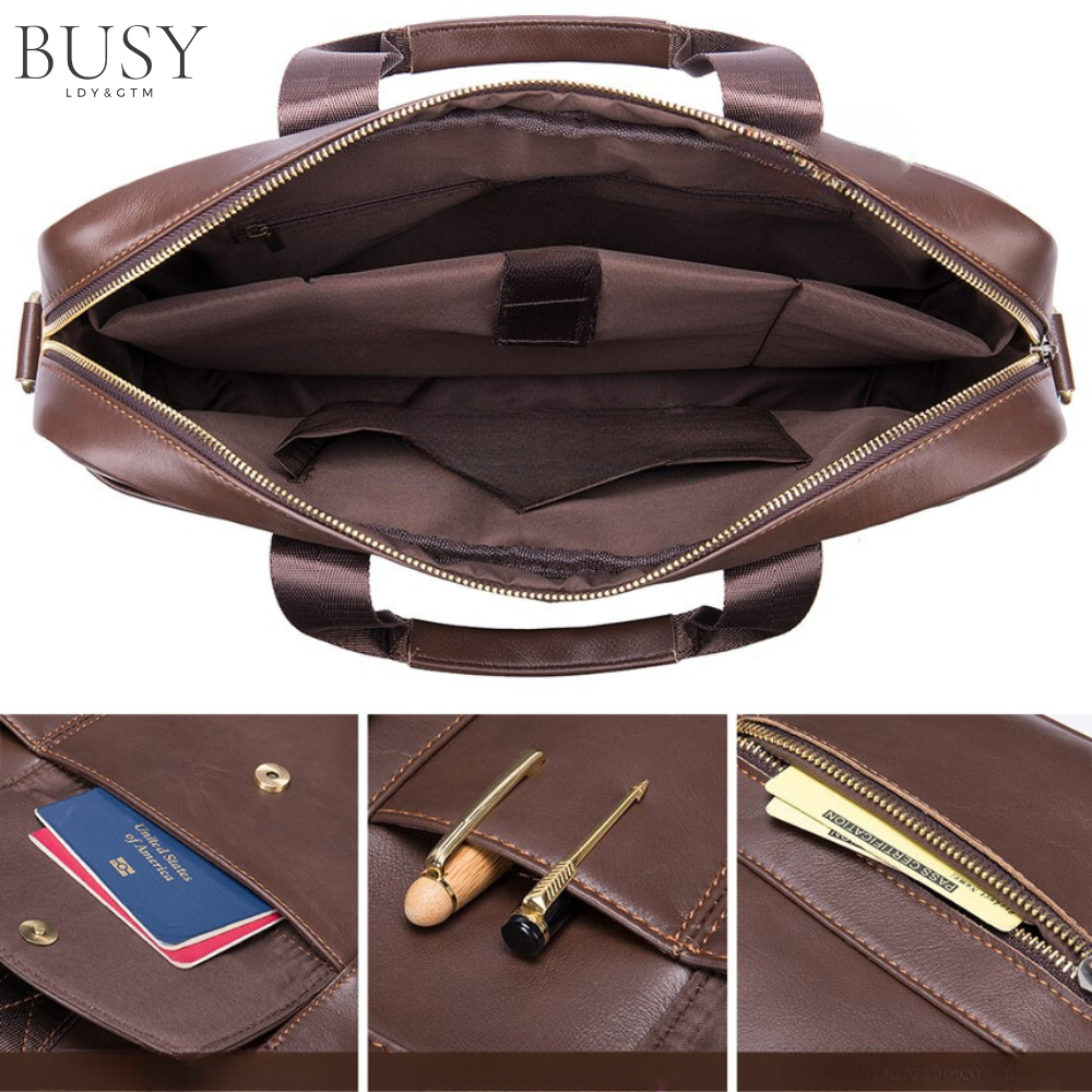 Geanta laptop 15,6' Creek, piele naturala, servieta unisex, de umar, de mana, maro
