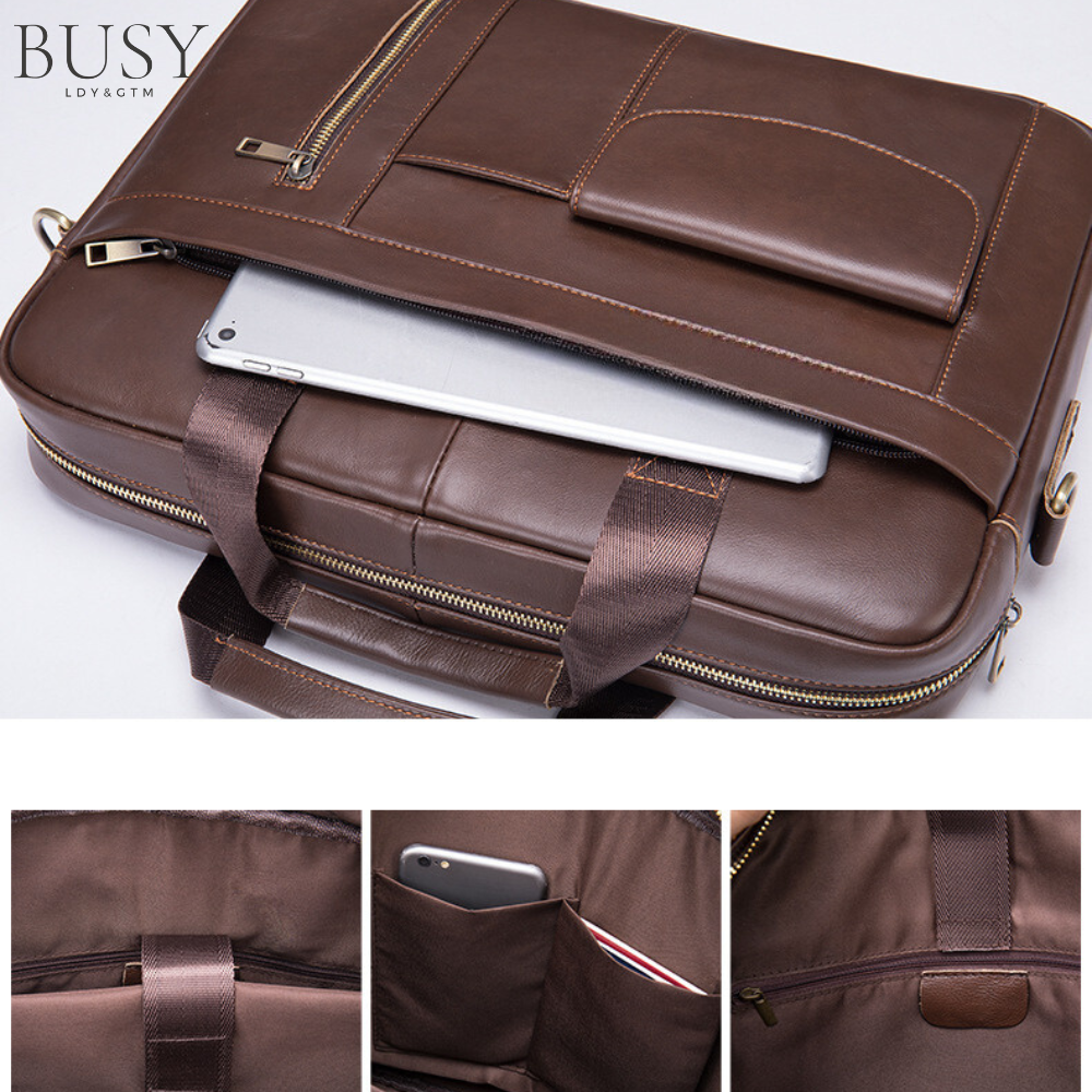 Geanta laptop 15,6' Creek, piele naturala, servieta unisex, de umar, de mana, maro