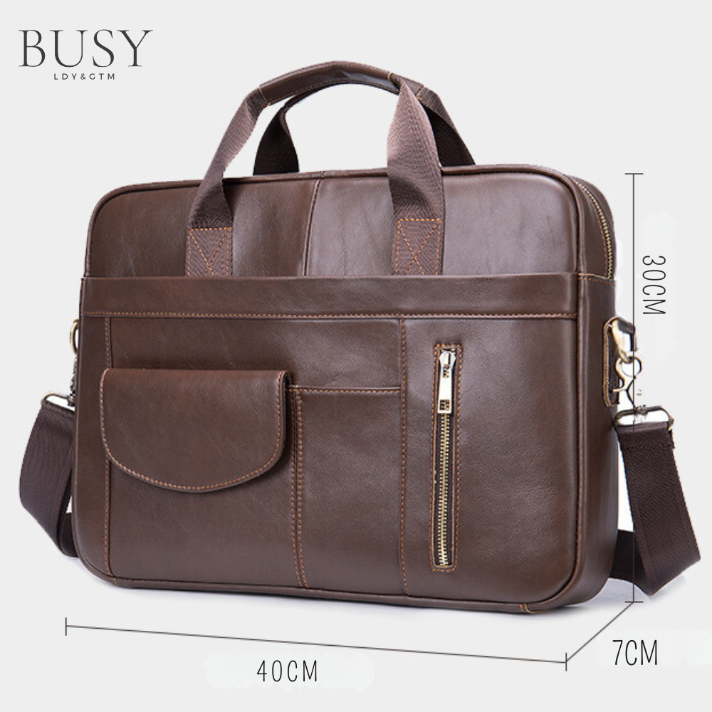 Geanta laptop 15,6' Creek, piele naturala, servieta unisex, de umar, de mana, maro