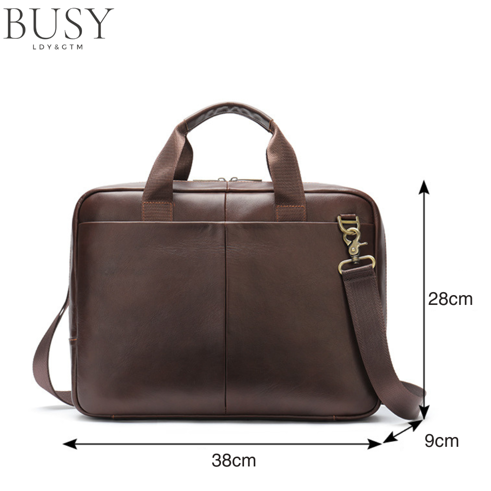 Geanta laptop 15,6' Flume, piele naturala, servieta unisex, multiple compartimente, maro